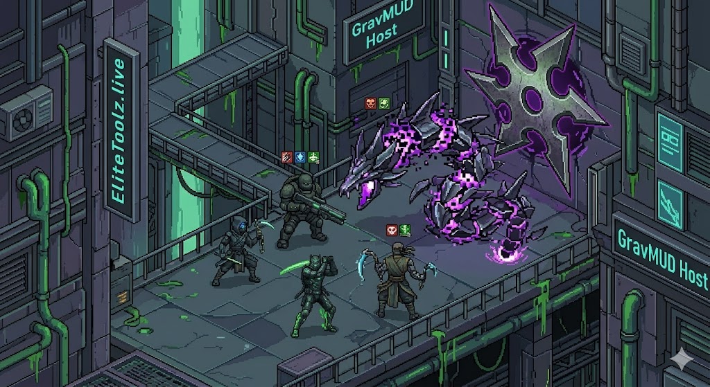 Isometric battle - party vs mech void serpent